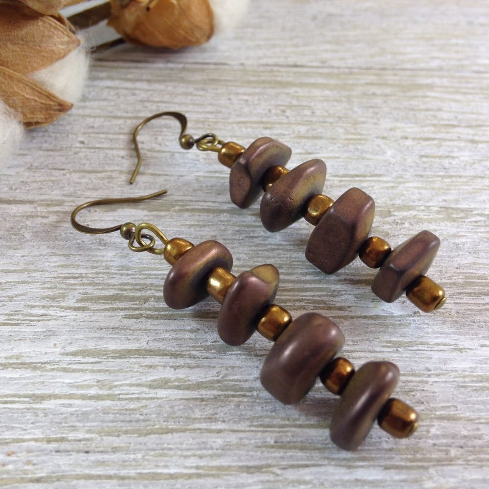 Hematite & Bronze Earrings Handmade​​​​​